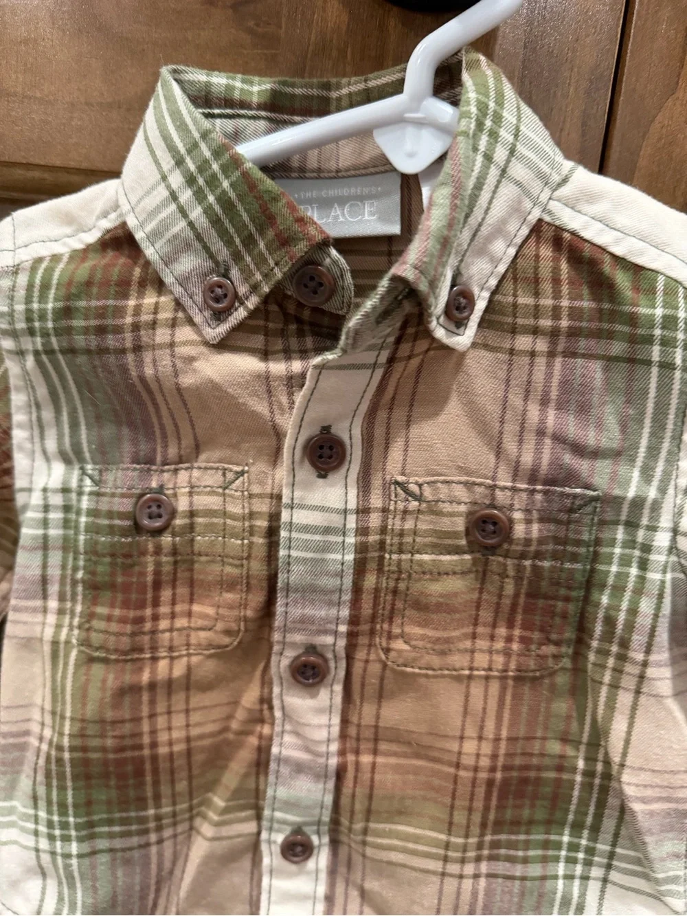The Children's Place Boys Long Sleeve Plaid Button Up Shirt, Green & Brown, 0-3m
